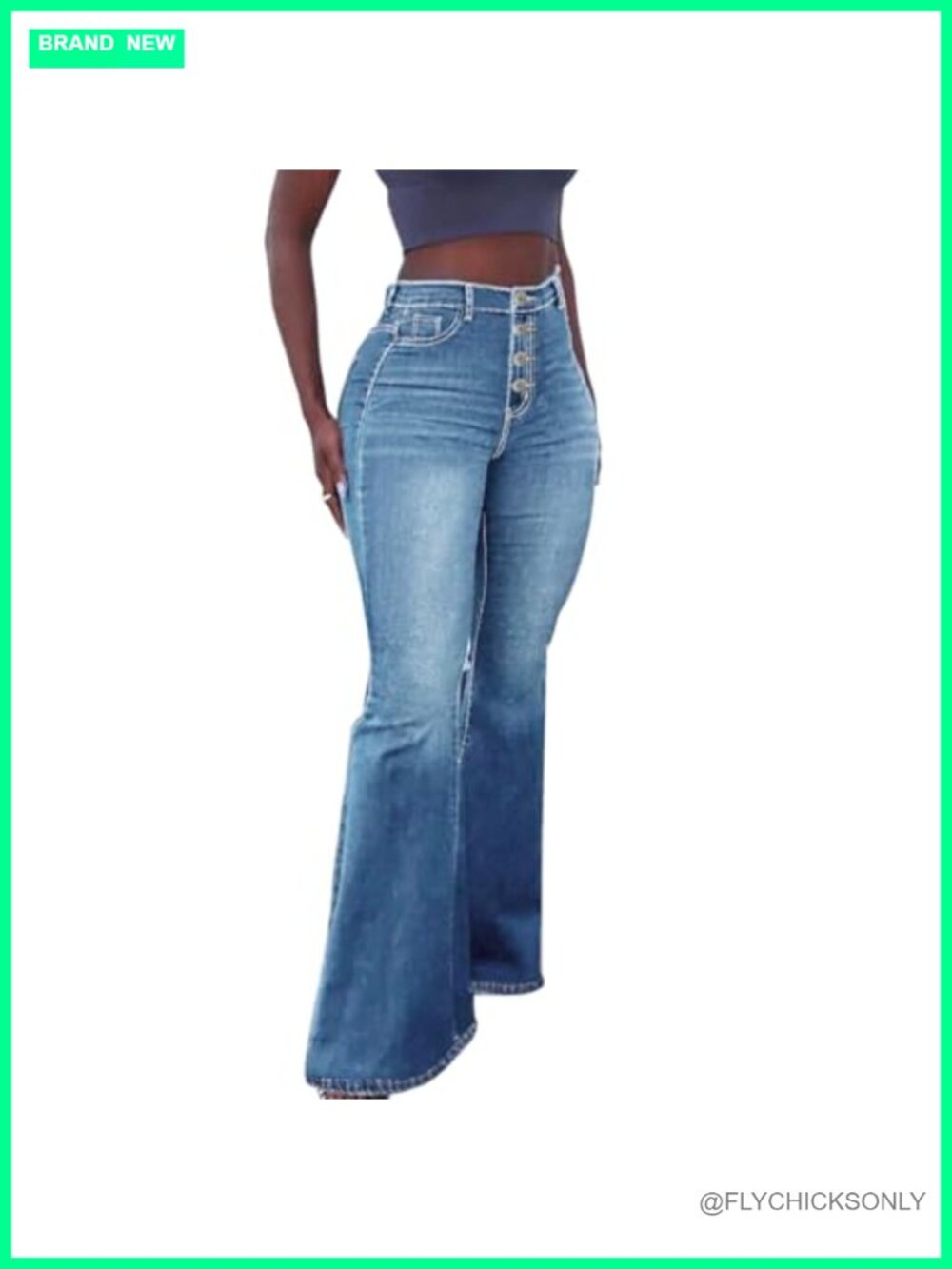 High Waist Stretch Flare Denim Jeans for Women Button Fly Wide Leg